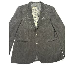 Bogosse Tibo Blazer Two Button Paisley Dragon Print Viscose Gray Mens Size 44
